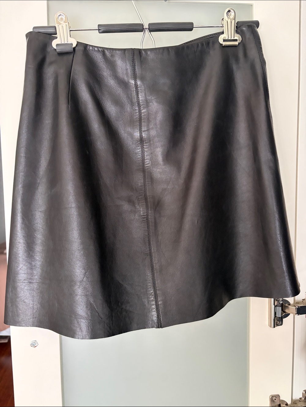 Theory brand Black Leather A-Line mini Skirt size 6 like new